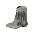 thumbnail image 2 of Viluyesy Mid Calf Boots for Womens, Round Toe Trendy Tassel Chunky Heels Fall Winter Suede Boots Gray, 2 of 7