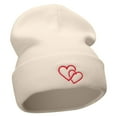 thumbnail image 4 of Double Heart Embroidered 12 Inch Long Knitted Beanie - Birch OSFM, 4 of 5