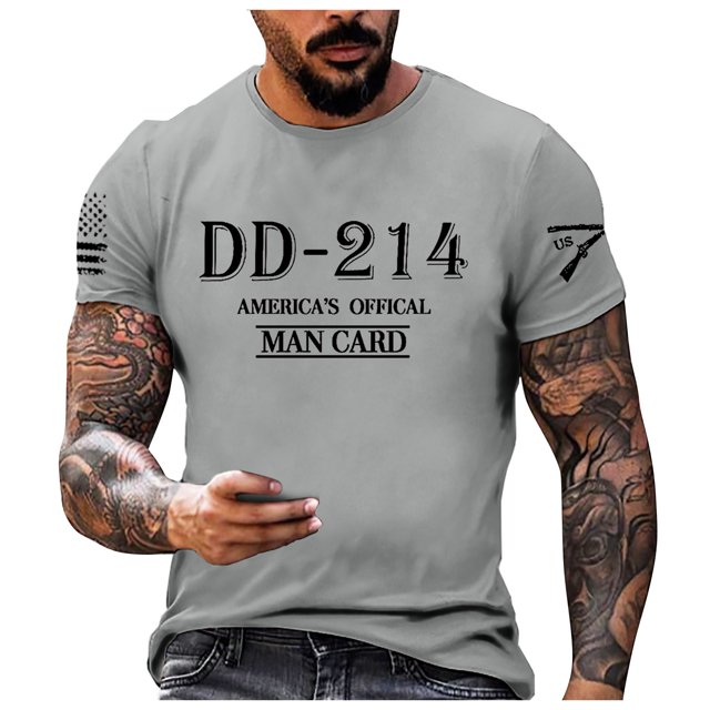 Xdzjlr Chemise d'Été pour Homme 214 Anciens Combattants Imprimée Col Rond Manches Courtes Haut d'Anciens Combattants Retraités Ample T-Shirts pour Homme, TTG