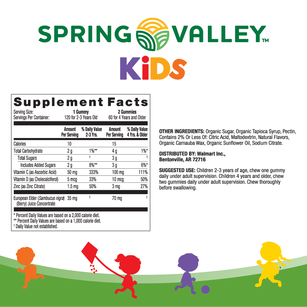 Spring Valley Kids Non GMO Elderberry Vegetarian Gummies for Immune System Support, Elderberry Flavor, 120 Count