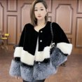 thumbnail image 2 of Women's Plush Jackets Faux-Fur Crew Neck Button Down Color Block Plus Size Stylish Casual Cardigan With Pockets (3XL, Black), 2 of 6