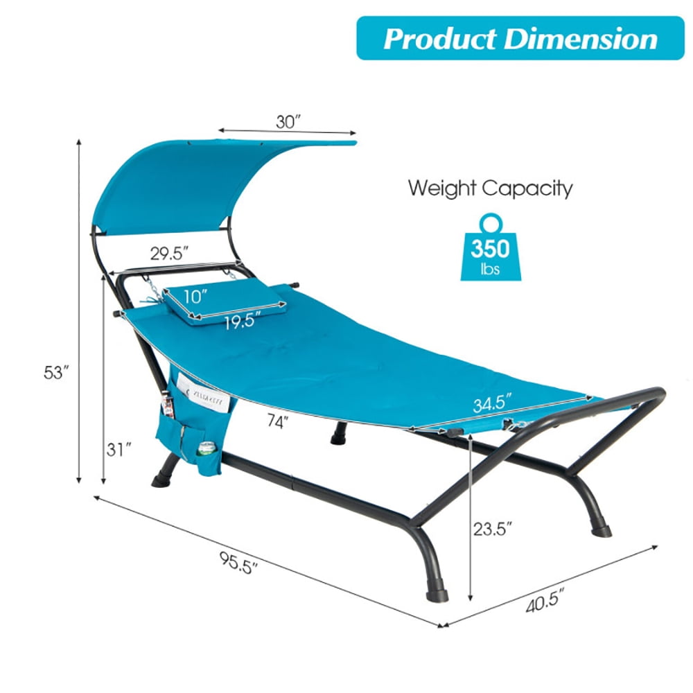 Aimee Lii Patio Hanging Chaise Lounge Chair with Canopy Cushion Pillow and Storage Bag, Patio Loungers, Navy Aimee Lii Patio Hanging Chaise Lounge Chair with Canopy Cushion Pillow and Storage Bag, Patio Loungers, Navy