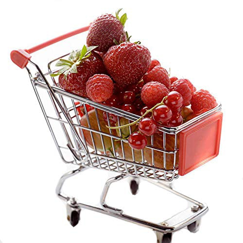 Orange Mini Supermarket Handcart Shopping Cart Mode Desk Decoration Super Cute Cart Toy Holder Desk Accessory 