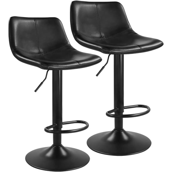 Bar Stool with Back Set of 2 Height Adjustable Swivel Bar Chair Pub Island Kitchen stools with footrest PU Leather (Black)
