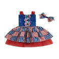 thumbnail image 1 of Girls Sleeveless Backless Stars Stripe Print Tulle Dress with Headband, 1 of 8