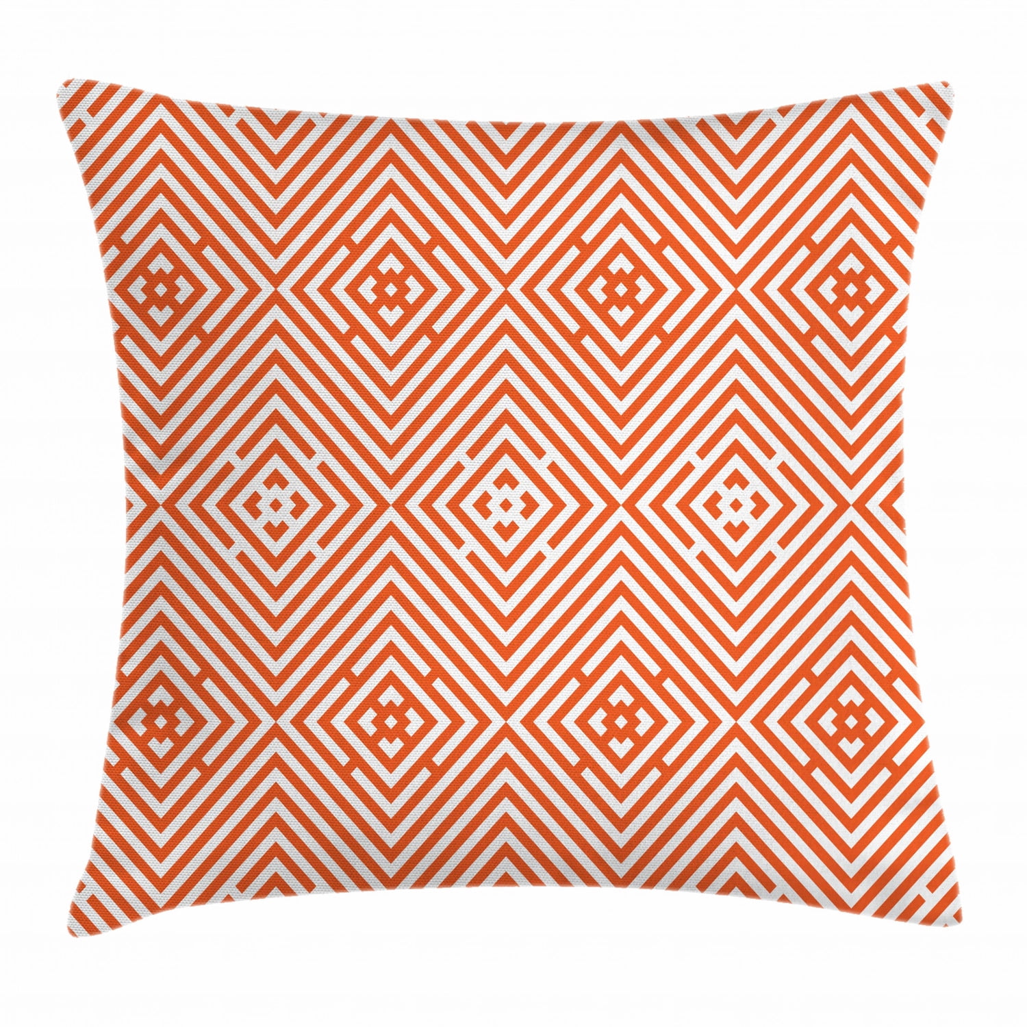Burnt Orange Throw Pillow Cushion Cover, Rhombuses in Bullseye Pattern
