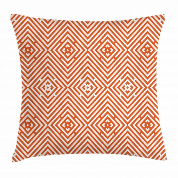 Burnt Orange Throw Pillow Cushion Cover, Rhombuses in Bullseye Pattern