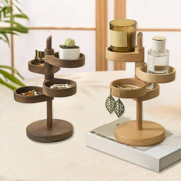 XGFHYJEH Multi Layer Rotatable Shelf Entryway Key Organizer Solid Wood Desktop Jewelry Storage Box