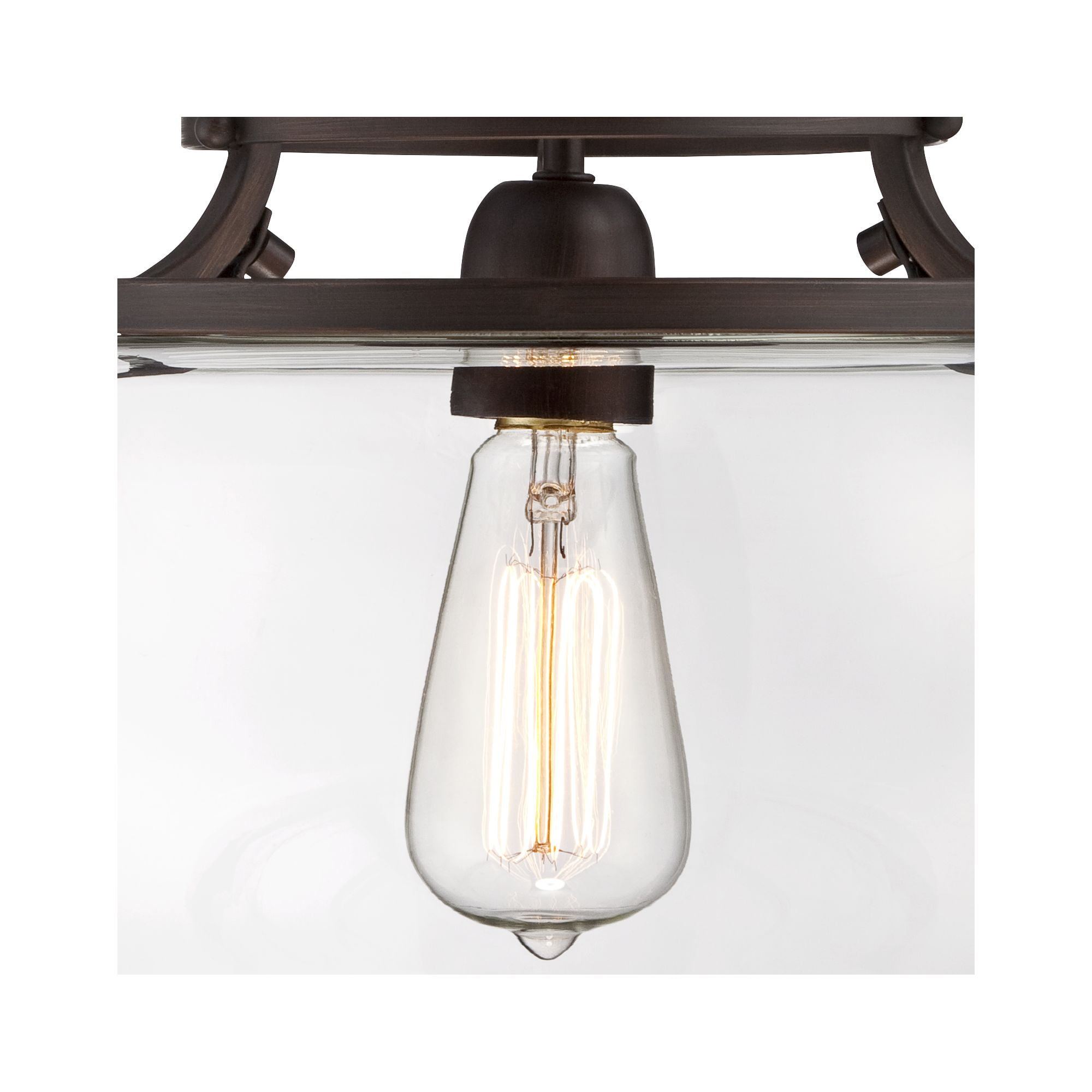 Franklin Iron Works Charleston Industrial Modern Farmhouse Ceiling Light Semi Flush Mount Fixture 13 1/2" Wide Bronze LED Clear Glass for Bedroom Home