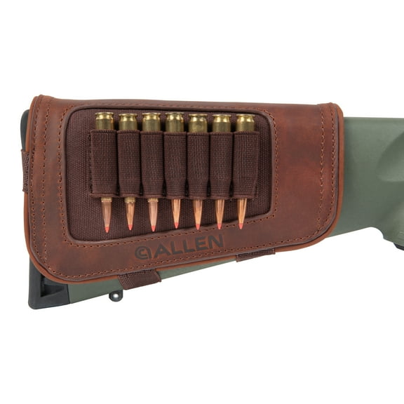 Allen Company New Castle Leather Buttstock Shell Holder Rifle Ammo Carrier, Holds 7 Cartridges, Brown