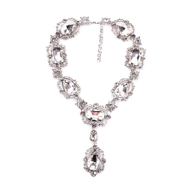 Jumpingount Collar de cristal de aleación para mujer, decoración de moda, collares llamativos, accesorio de joyería, boda, club nocturno, Bar, fiesta Ropa, zapatos y accesorios Miscelánea Blanco Jumpingount AP014884-04