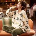 thumbnail image 4 of Conjunto de Pijama de franela para Mujer, ropa de dormir de terciopelo a rayas con estampado de amor, 2 piezas, Otoño e Invierno, 4 of 4