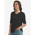 thumbnail image 3 of Women's V Neck Basic Summer Casual Elbow Length T Shirts, 3 of 4