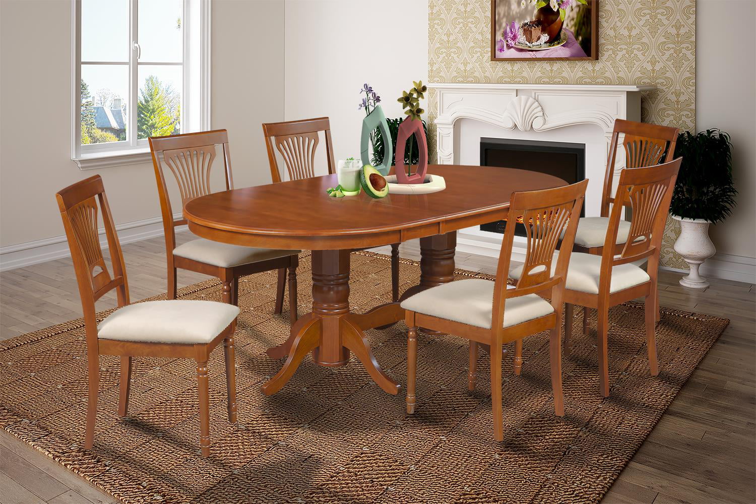 7 Piece Dining Room Set Table With A Butterfly Leaf And 6 Dining Chairs ...