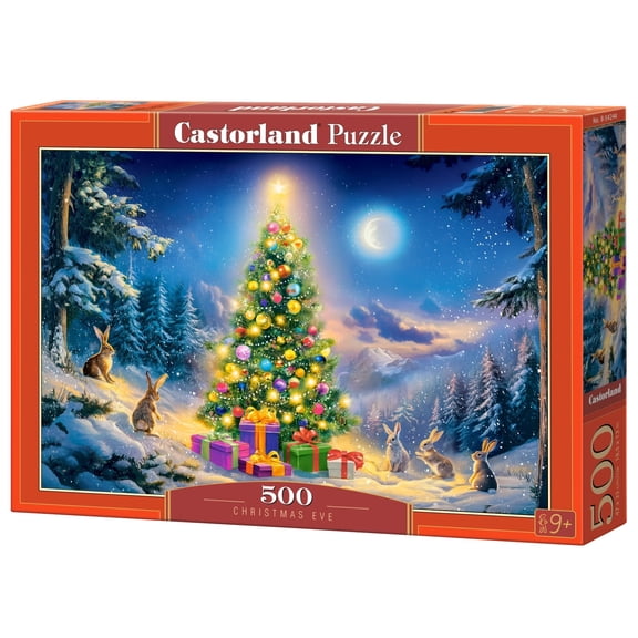 500 Piece Jigsaw Puzzle, Christmas Eve, Glowing Christmas Tree Bunnies in Snow, Cozy Holiday Vibes, Adult Puzzle, Castorland B-54244