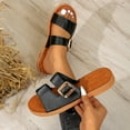 thumbnail image 5 of Aueoeo Women's Flat Slides Sandals Fashion Summer Comfortable Slippers Round Open Toe Casual Beach Shoes, 5 of 9