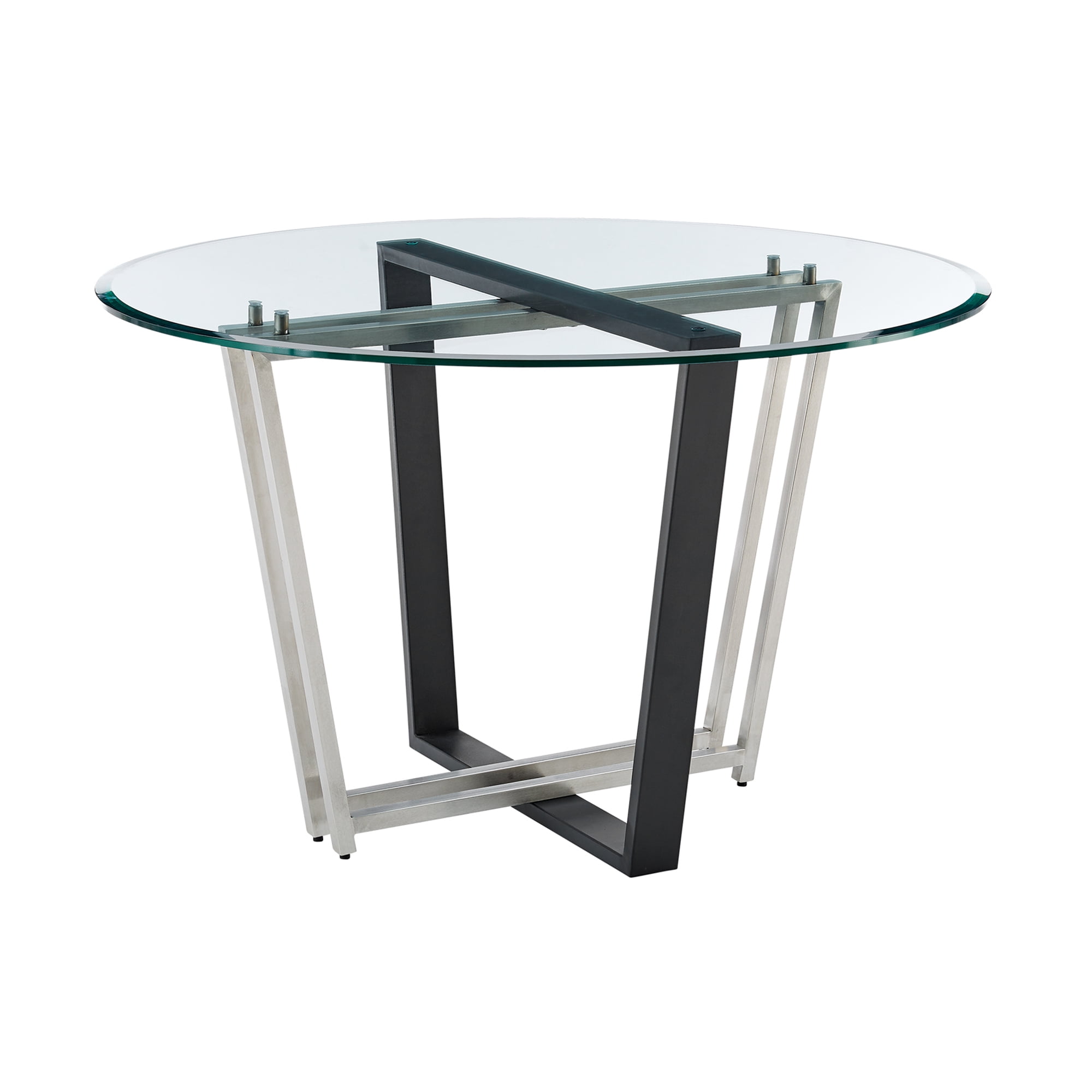 Devi Anastasia 5 Piece Round Glass Dining Table Set with Charcoal Fabric