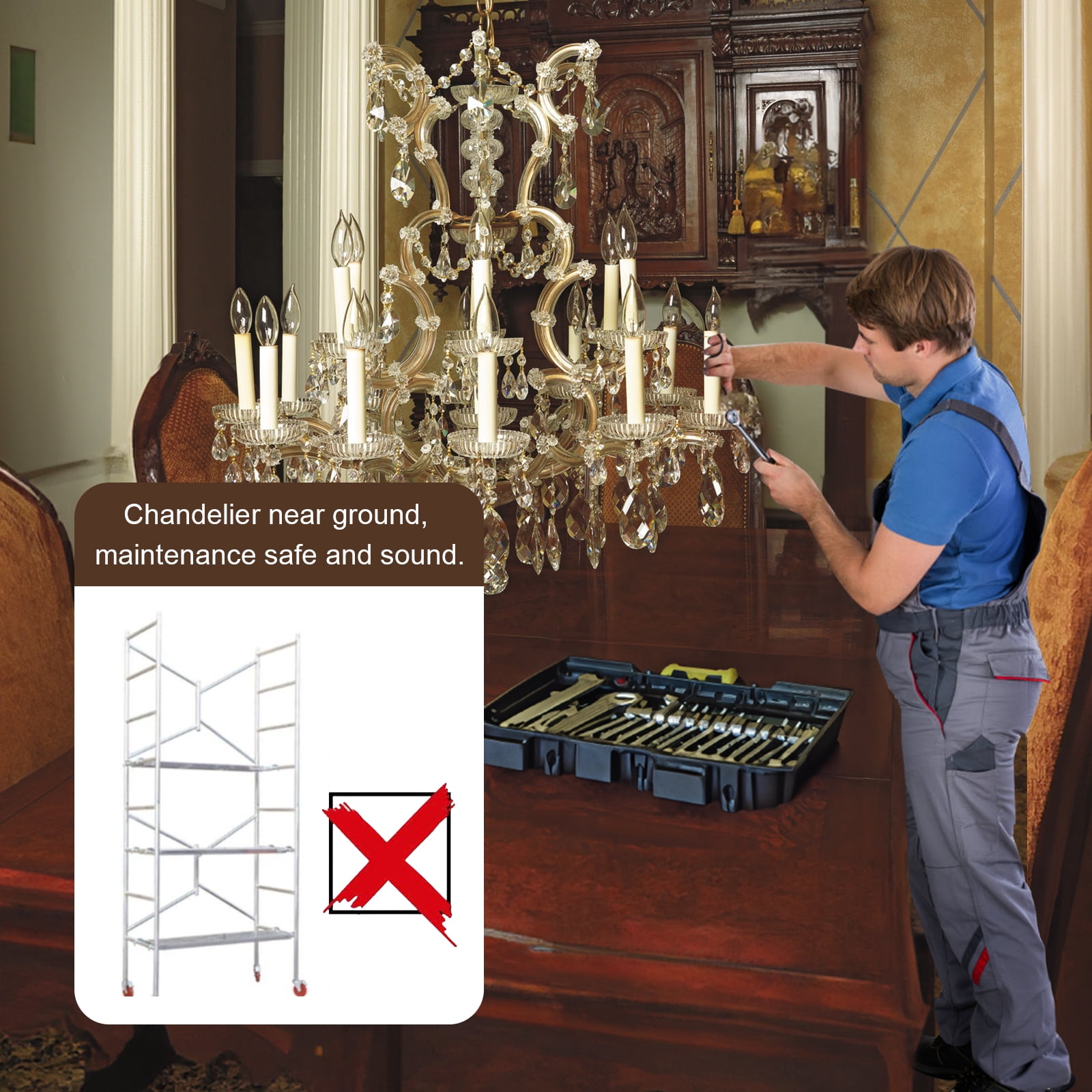 Huiye Rotating Chandelier Lift System, 110V Power - Remote Control Rotating Function & Lift 16'' Ceiling Joist,220 lbs,20ft Lift