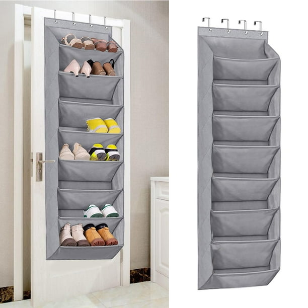 Organizador De Zapatos Colgante - Pack De 2 Unidades, 12 Bolsillos Cada Uno, Ganchos Incluidos, Para Puertas O Armarios, Tela Gris, Bolsillos De 20.5x15 Cm