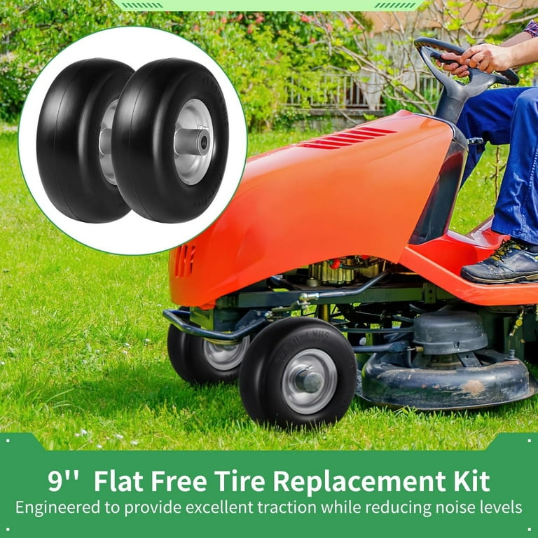 9x3.50 4 Flat Free Tire and Wheel 9 Inch Smooth Solid Tires Fit for Lawn Mower Zero Turn Mower with 4pcs Steel Washers 4pcs Bore Bushings 4pcs Galvanized Spacers Walmart