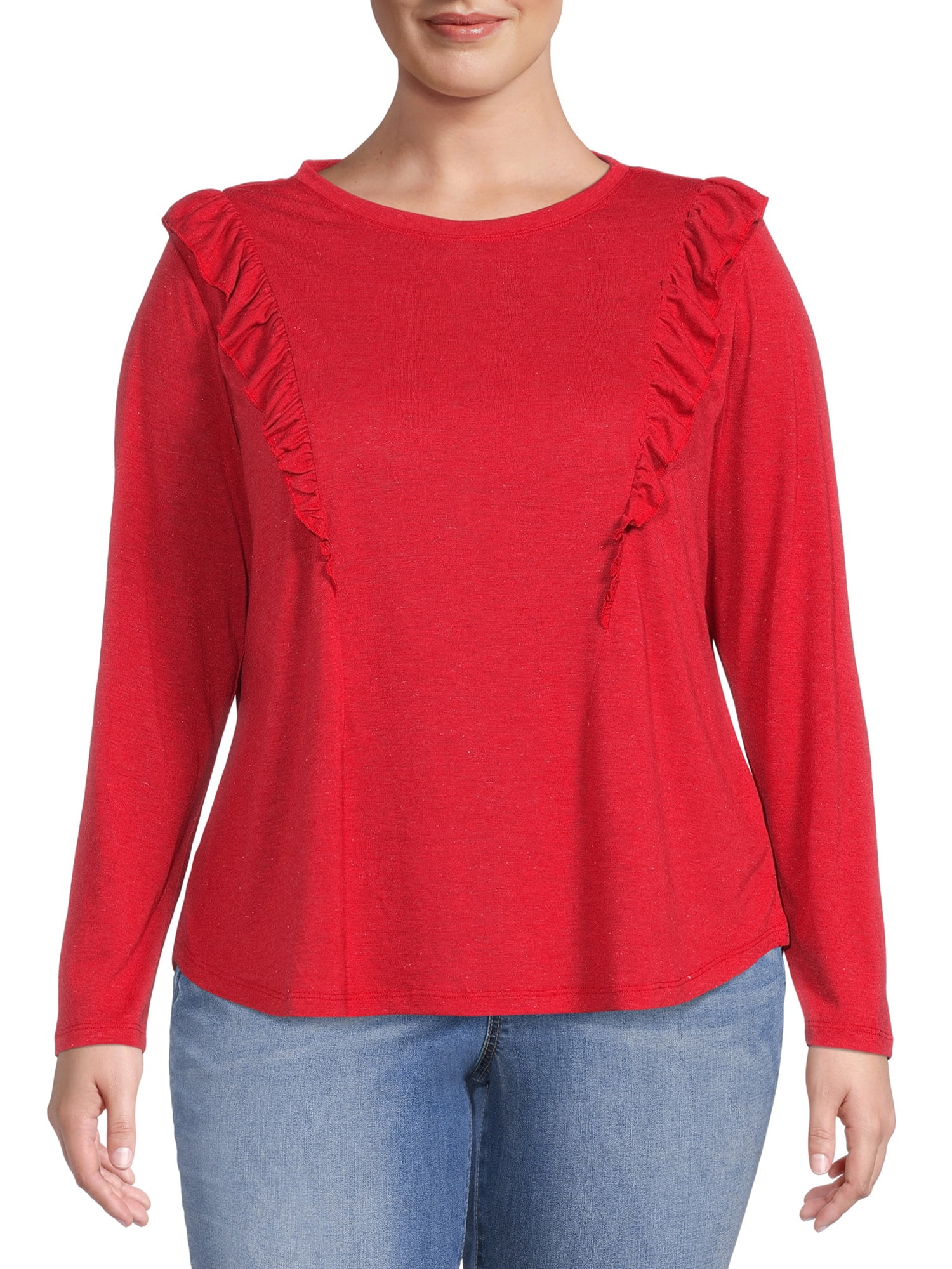 Terra & Sky Women's Plus Size Ruffle Knit Top