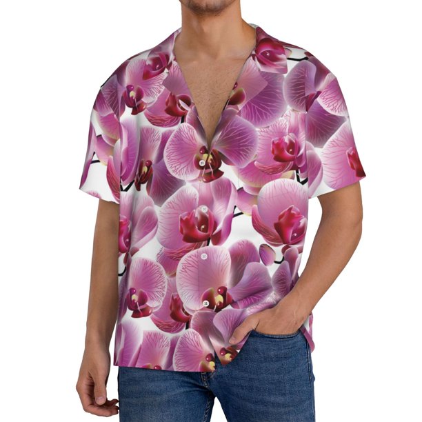 Fotbe Orchids Flowers Camisa Estampada de Manga Corta para Hombre, Casual de Verano, Estilo Playero, Sin Arrugas-XX-Large