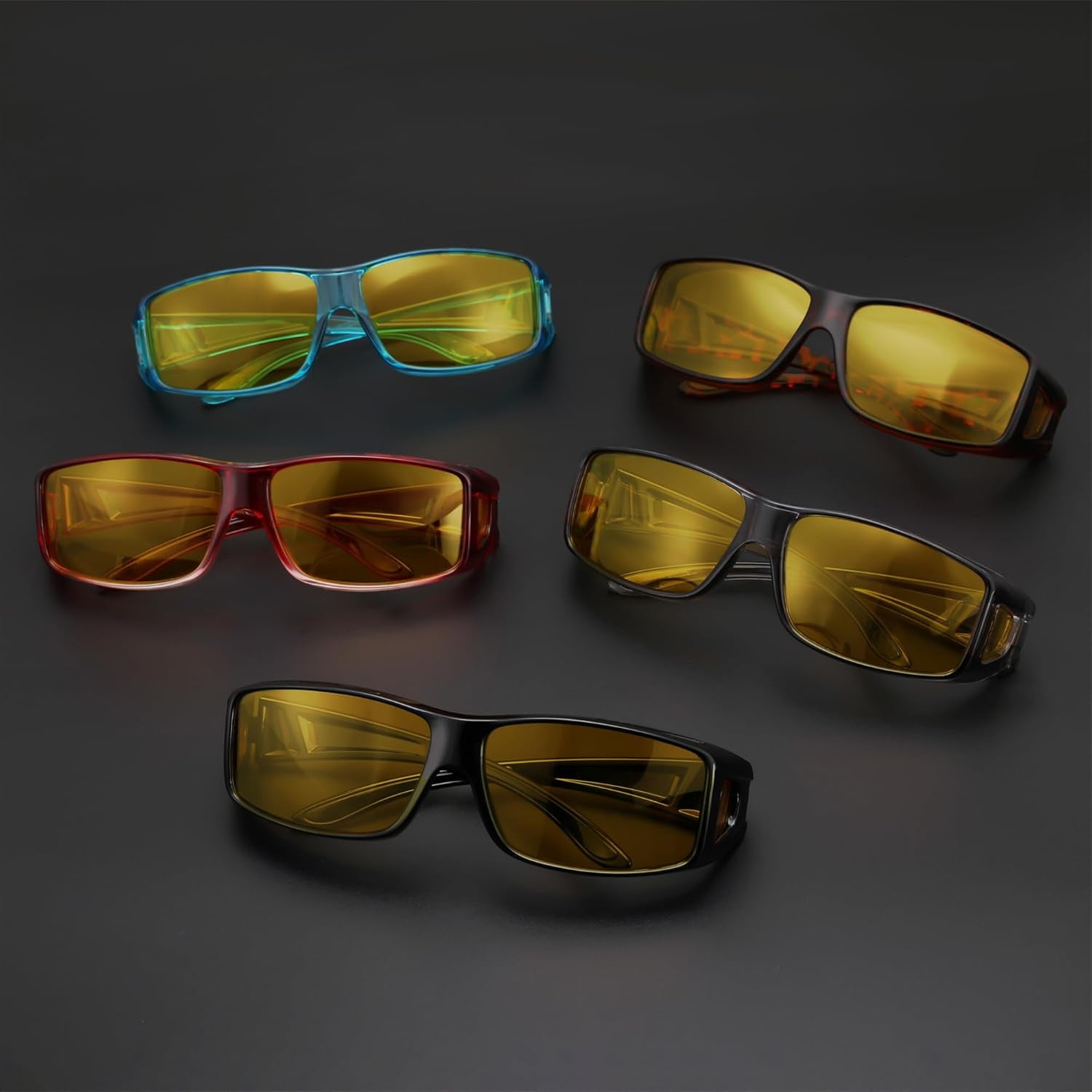 FEISEDY Men Women Night Driving Glasses Fit over Glasses Anti-Glare Polarized Wrap Yellow Sunglasses Over Glasses B2593