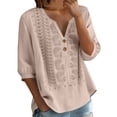 thumbnail image 2 of Womens 3/4 Sleeve Tops Cotton Linen Shirts Embroidered V Neck Button Boho Blouses Loose Fit Dressy Casual Tunic Top, 2 of 7