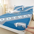 thumbnail image 4 of Feelyou Modern Rugby Football Twin Sheet Sets, Cartoon Soccer Helmet Twin Fitted Sheet, Blue Grey Abstract Stripes Flat Sheet, Luxury Bedroom Decor, 3pcs, 4 of 8