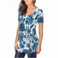 thumbnail image 4 of ICHUANYI Clearance Women's Summer Printed TopRound Neck Button Pleated Short Sleeve Tops(Blue, XL) ICHUANYI WER2023081504742, 4 of 6