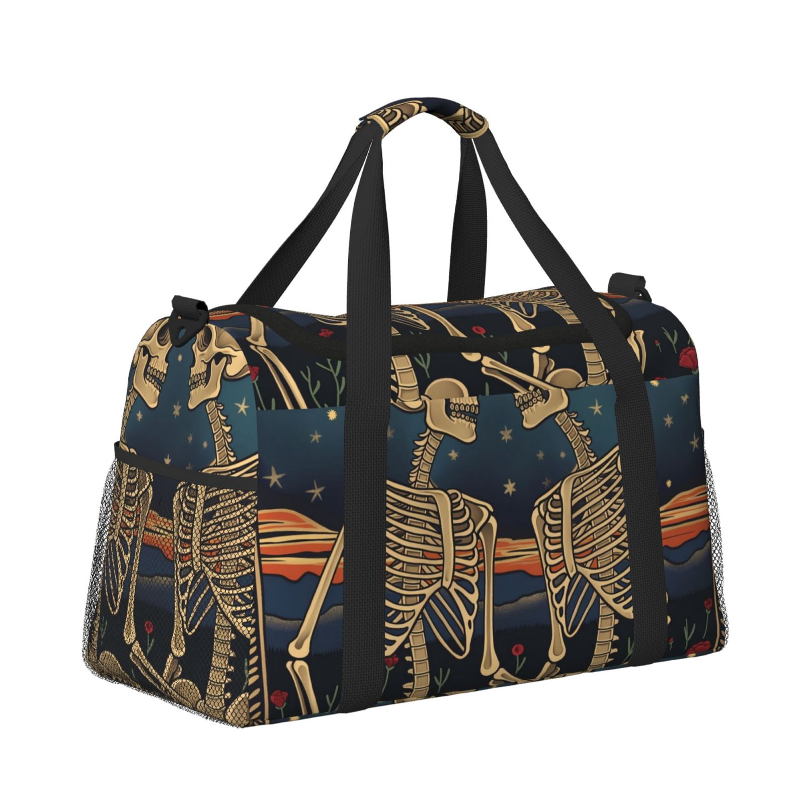 Fuzoiu Romantic Skeletons Under Moon Print Travel Duffle Bag,Carry On Tote Bags,Duffel Bag,Sport Gym Bag, Hospital Bag for Labor and Delivery, Overnight Bag,Luggage Bag