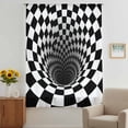 thumbnail image 2 of 3D Optical Illusion Sheer Curtains 63 Inches Long, Black White Checkered Gingham Plaid Vortex Light Filering Curtains, Breathable Simi Curtain Privacy Drapes for Living Room Bedroom Window Treatment, 2 of 9