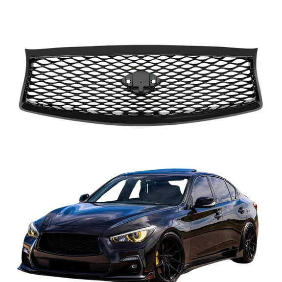 ONEPI Gloss Black Front Grill Compatible with Infiniti Q50 2014 2015 2016 2017 Models, No Emblem