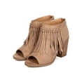 thumbnail image 5 of Soda FI54 Women Faux Suede Peep Toe Cut Out Fringe Chunky Heel Bootie, 5 of 5