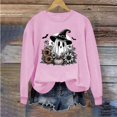 thumbnail image 2 of LYEAA Halloween Womens Sweatshirt Long Sleeve Crew Neck Regular Ribbed Cuff Casual Wear Ghost Holiday Clothes Pink S, 2 of 5