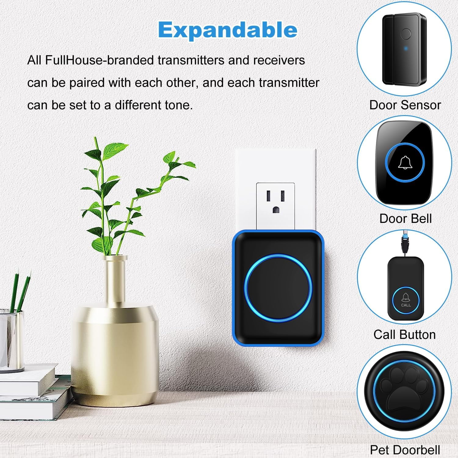 Caregiver Pager, Wireless Call Button 1000+ Feet, SOS Alert Nurse Calling Elderly Fall Help System for Patient/Disabled Monitoring at Home, IP55 Waterproof