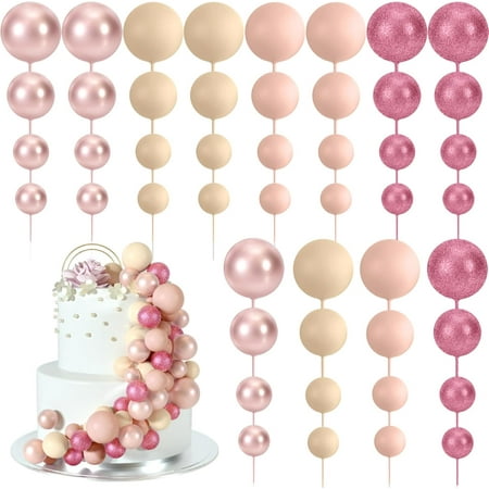 48 Pcs Balls Cake Topper Decorations Balloon Cupcake Toppers Foam Cake Topper Balls Cake Balls Decorations for Birthday Party Wedding Anniversary Cake Decorating
