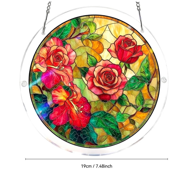 Atrapasueños de acrílico con forma de rompecabezas para colgar en la ventana | Atrapasueños redondo de vidrieras florales para uso interior y exterior