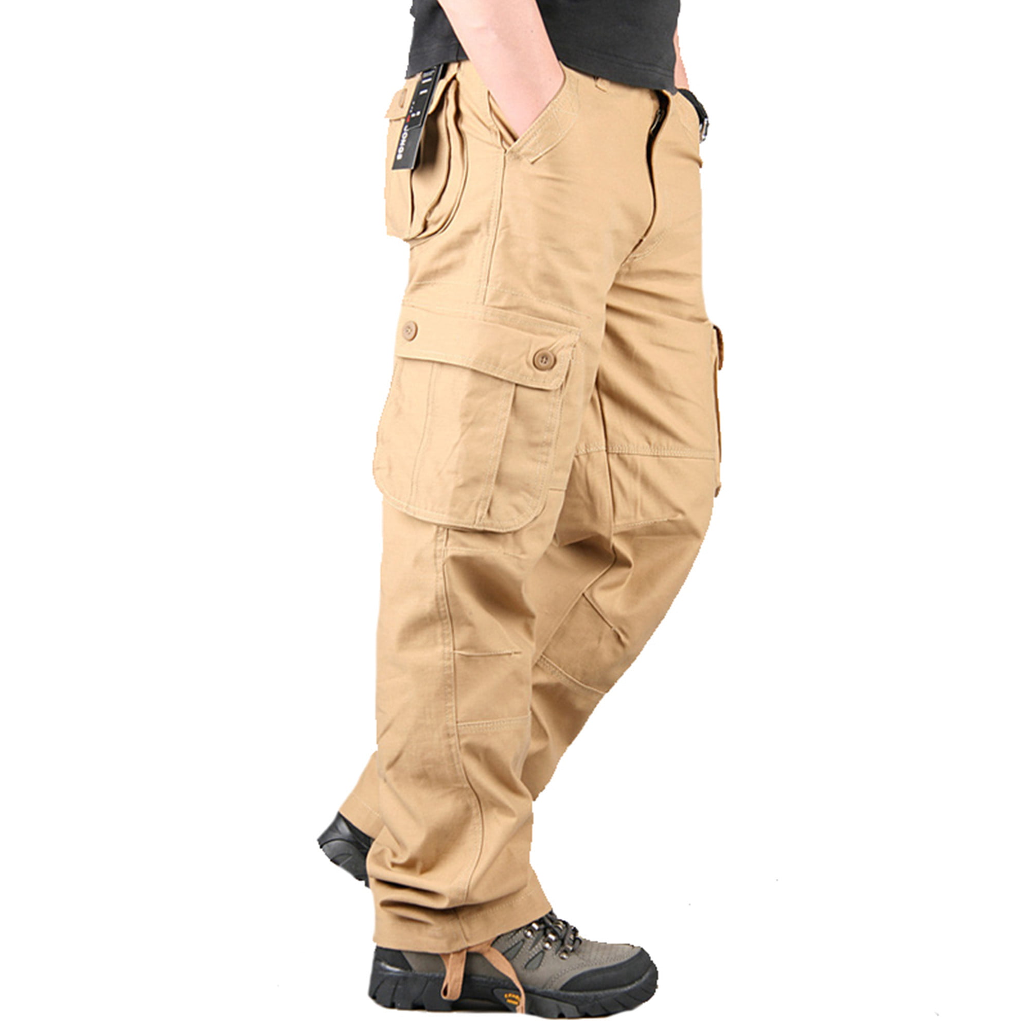 Details about   Men's Multi-Pocket Loose Casual Slacks Overalls Pants with Adjustable Drawstring 