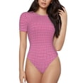 thumbnail image 2 of Uemuo Pink Gingham Pattern Women's One Piece Short Sleeve Swimsuit Rash Guard Surfing Modest Quick-drying Swimsuit Beach Essentials-Small, 2 of 9