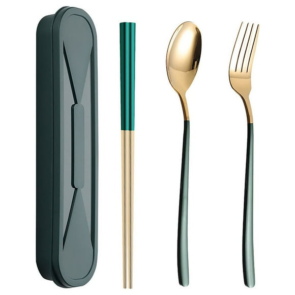 1 Set Food Fork Food Grade Corrosion Resistant Mirror Polish Smooth Edge Rust-proof Dinning Stainless Steel Lunch Cutlery Spoon Fork Chopsticks Set Dinnerware for Picnic