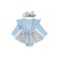 thumbnail image 2 of Musuos Baby Girls Fall Romper Dress 0-18M Tweed Ribbed Patchwork Long Sleeve Round Neck Jumpsuit with Bow Headband, 2 of 9