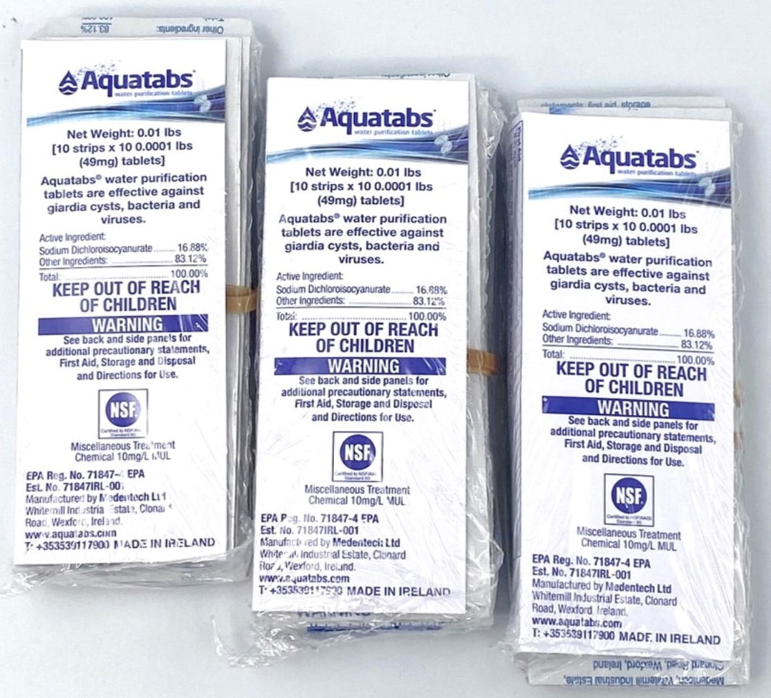 Aquatabs Water Purification Tablets - Three 100count Packs - 300 Tablets Total