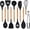Black, variant on Silicone 10 Pcs Kitchen Cooking Utensils Set, Recycled Materials Certification, BPA Free Spatula Set with Heat Resistant Wood Handles for Nonstick Cookware, Cream White