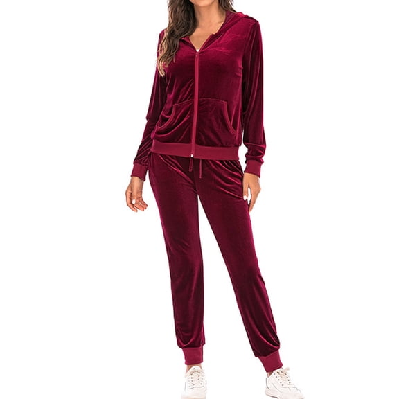 shqvo Women's Casual Tracksuit Velour Sweatsuits 2 Piece Set Velvet Outfits Comfy Lounge Sets Sweatshirts and Sweatpants