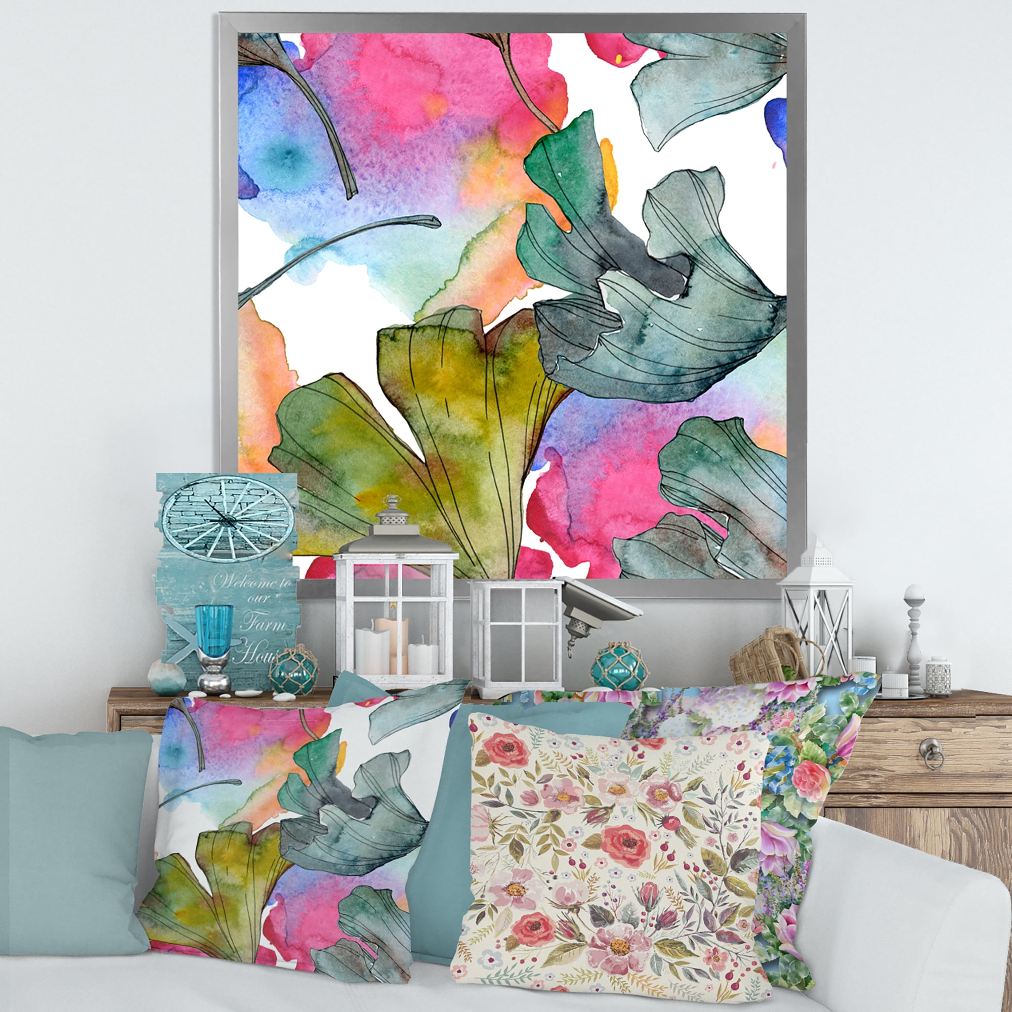 Designart 'Abstract Ginkgo Biloba Leaf Foliage' Traditional Framed Art Print