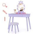 thumbnail image 2 of Costway Coiffeuse pour Enfants Ensemble de Coiffeuse Princesse Table et Chaise avec Miroir Éclairé Violet, 2 of 10