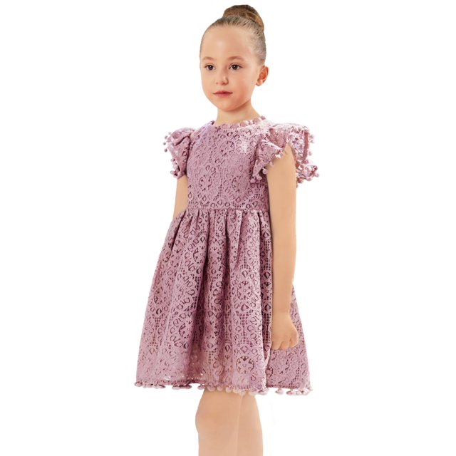 2Bunnies Vestido De Cumpleaños De Pascua Con Pompones De Encaje Vintage Para Niña Y Bebé (Rosa Polvoriento 4T)