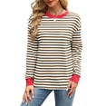 thumbnail image 4 of Karoyedx Long Sleeve Shirts for Women Casual Striped t Shirts for Women Long Sleeve Tops Crew Neck Fitted Tees Casual Trendy Outfits Brown Size,L, 4 of 9