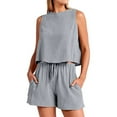 thumbnail image 1 of Conjunto de pantalones cortos sin mangas de cintura alta para mujer: ajuste holgado informal, dos piezas para primavera/verano, estilo versátil para la playa/vacaciones, 1 of 5